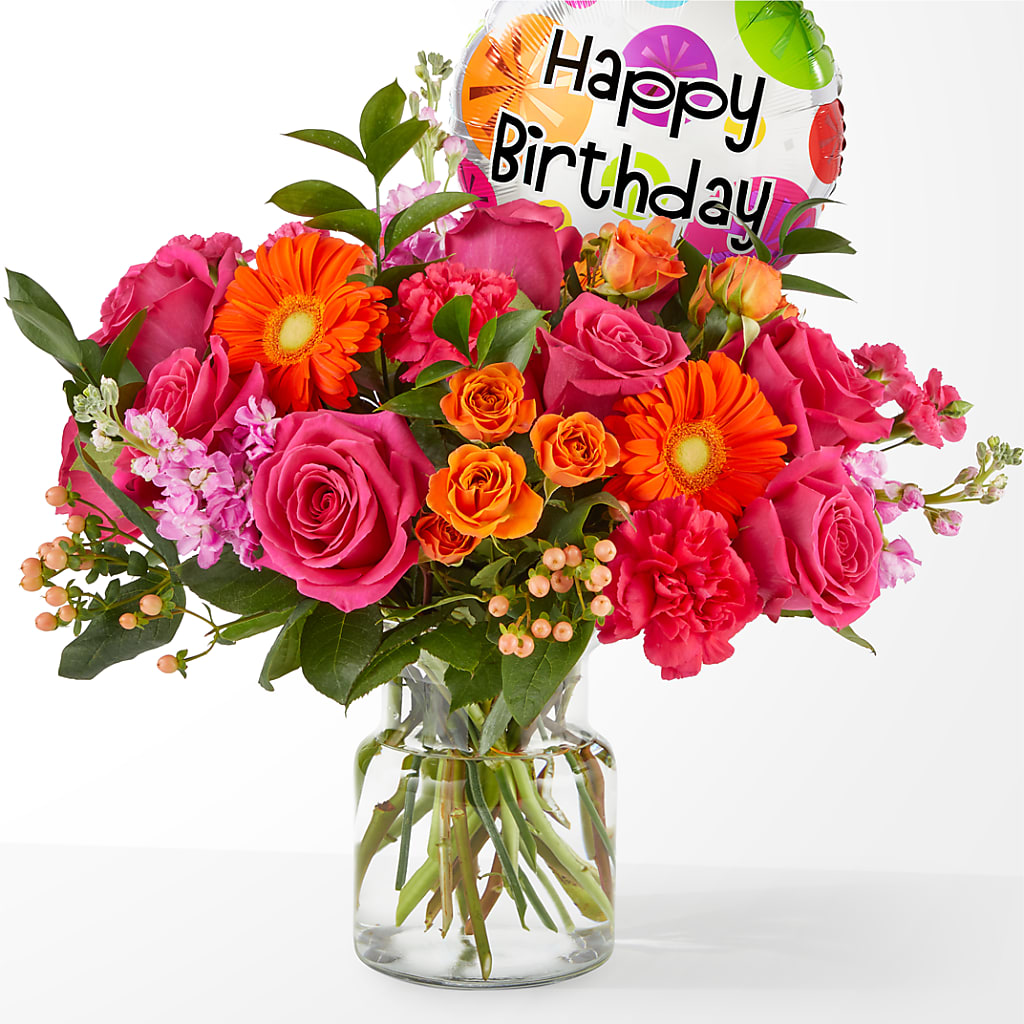 Fiesta Bouquet with Birthday Balloon – BECCA'S BLING AND BLOOMS, Millington TN