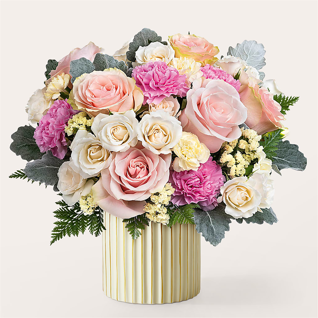 Blissful Moments Bouquet with Ivory Vase – BECCA'S BLING AND BLOOMS, Millington TN