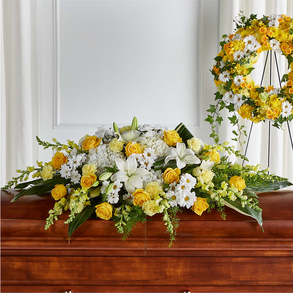 Golden Harmony Casket Spray – BECCA'S BLING AND BLOOMS, Millington TN