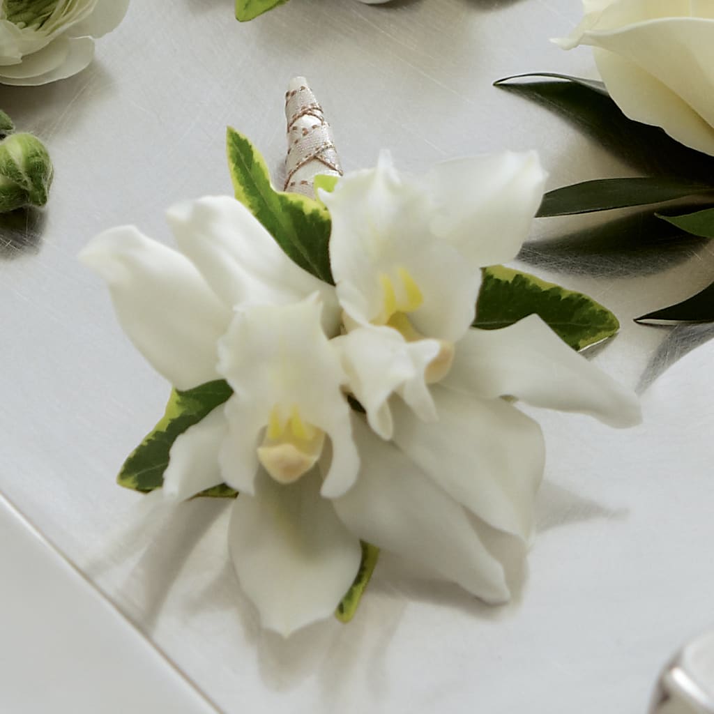 White Mini Cymbidium Boutonniere – BECCA'S BLING AND BLOOMS, Millington TN