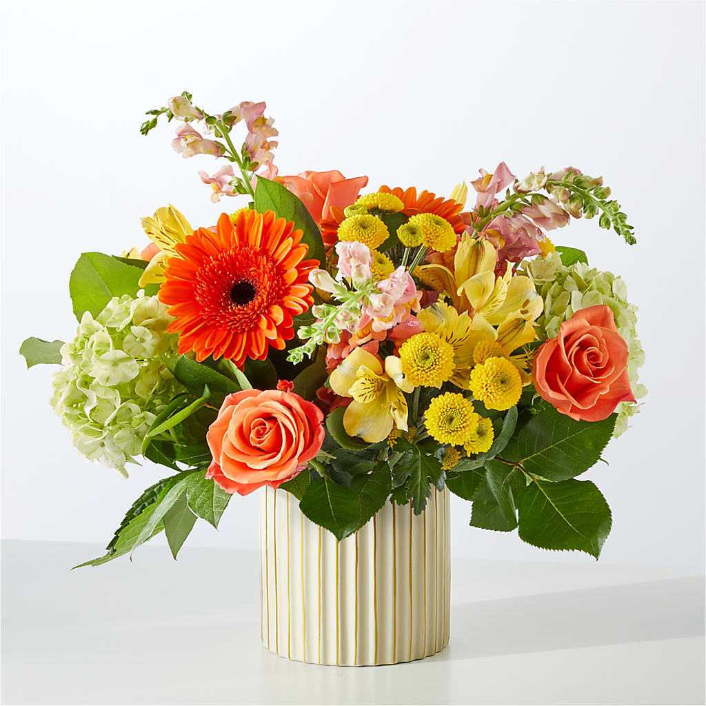 Autumn Sunshine Bouquet with Ivory Vase – BECCA'S BLING AND BLOOMS, Millington TN