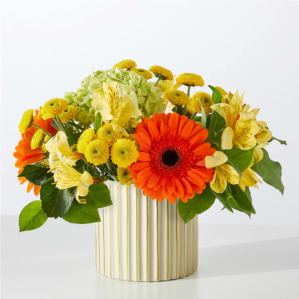 Autumn Sunshine Bouquet with Ivory Vase – BECCA'S BLING AND BLOOMS, Millington TN